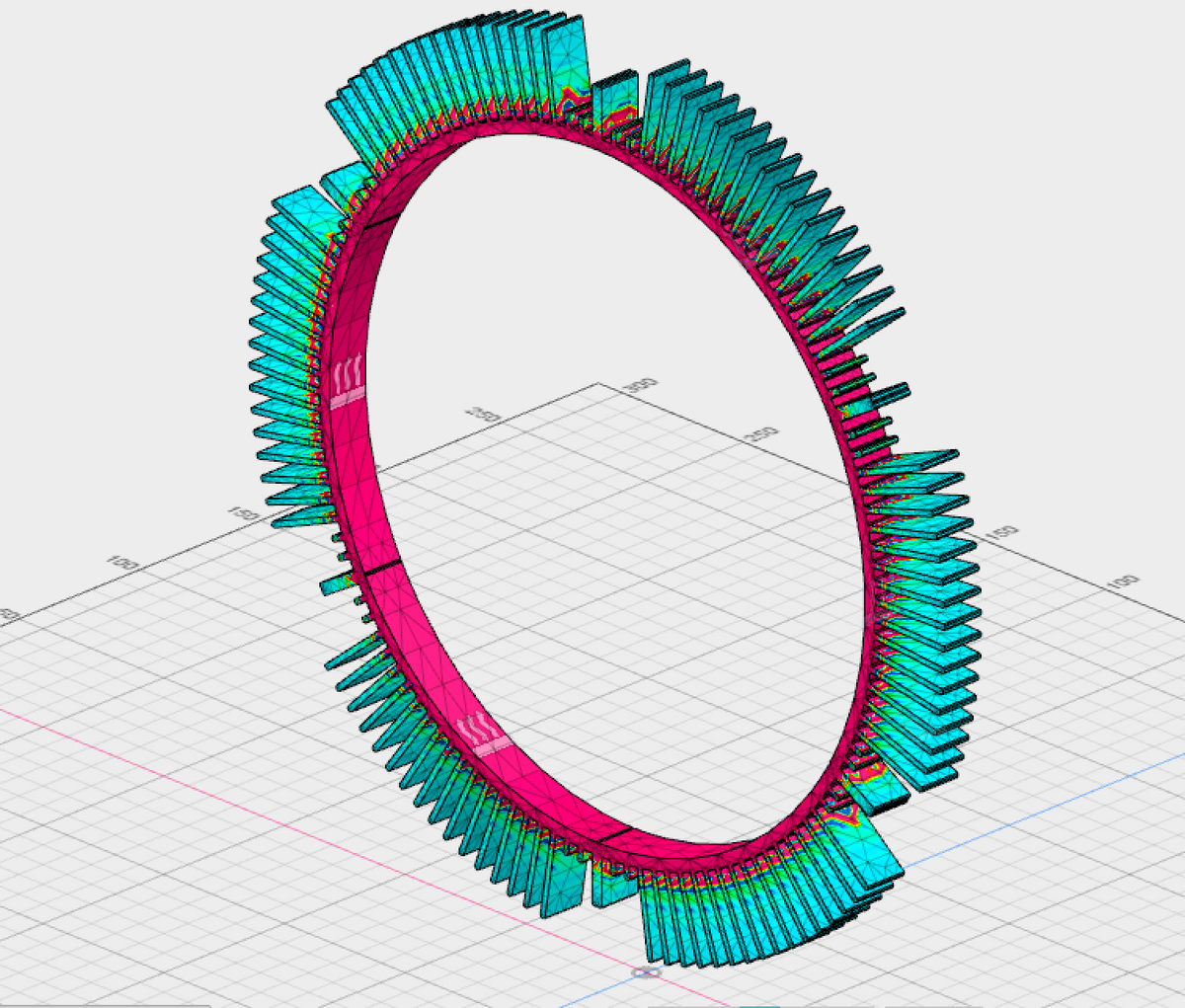 3D model of HubSink cooling fins around a hub motor shell